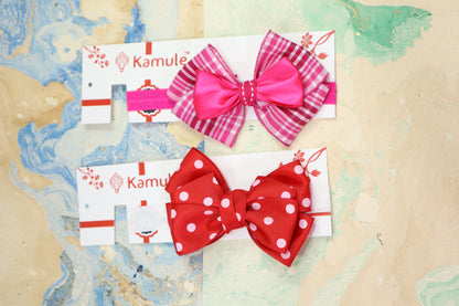 Kamule Infant Detailed Bow Head Band Pack of 2-Red, Dark Pink