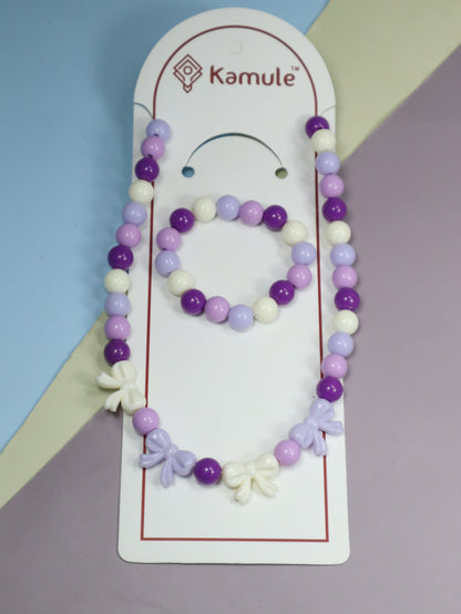 Kamule Royal Bow Beaded Necklace set of 2-Light Purple ,Dark Purple & White