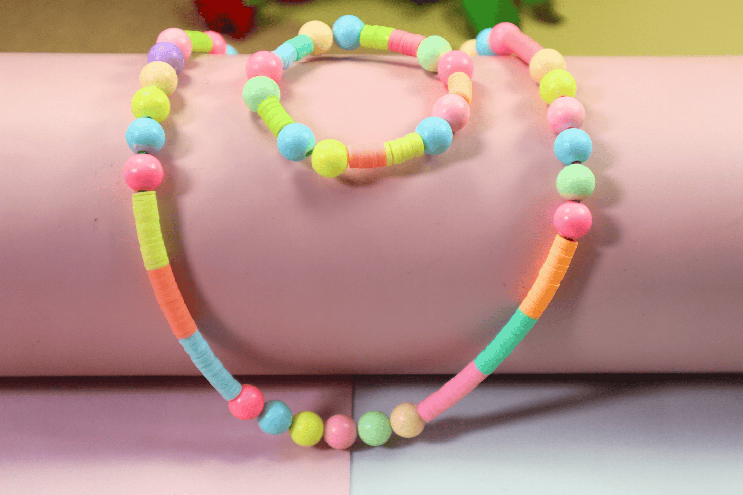 Kamule Summer Theme Pastel Necklace and Bracelet Set - Multicolour