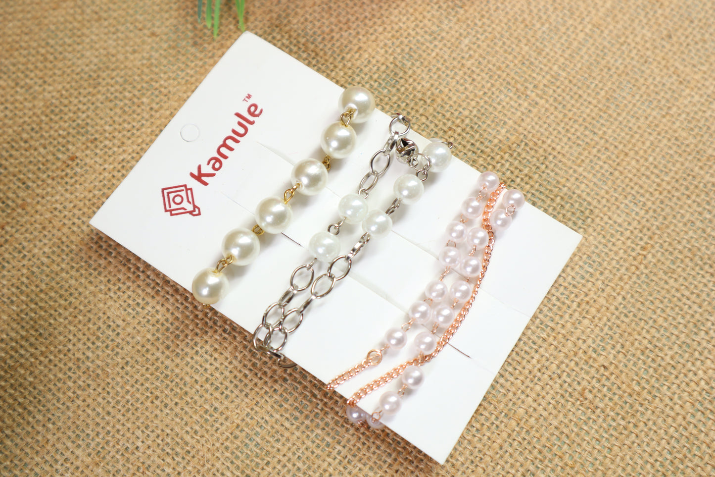 Kamule Pearl Adjustable Bracelet Pack of 3-Silver , Gold , Rose Gold