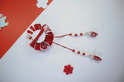 Kamule Bun Bow Flora Beads Hairclip Pack of 1 - Red-White