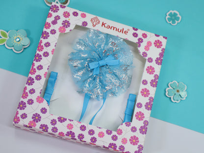 Kamule Netted Silver touch Layered Set of Clips-Sky Blue