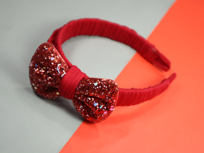 Kamule Glitzy Red Bow Hairband pack of 1-Red