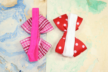 Kamule Infant Detailed Bow Head Band Pack of 2-Red, Dark Pink