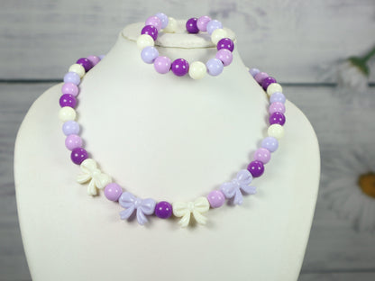 Kamule Royal Bow Beaded Necklace set of 2-Light Purple ,Dark Purple & White