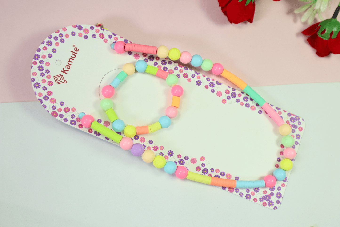 Kamule Summer Theme Pastel Necklace and Bracelet Set - Multicolour