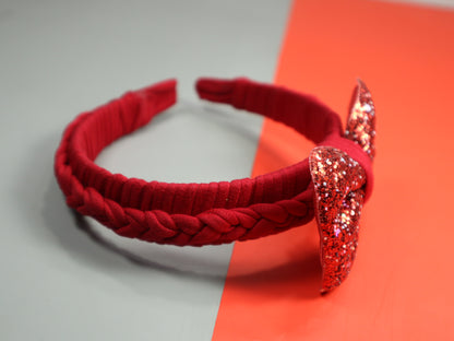 Kamule Glitzy Red Bow Hairband pack of 1-Red