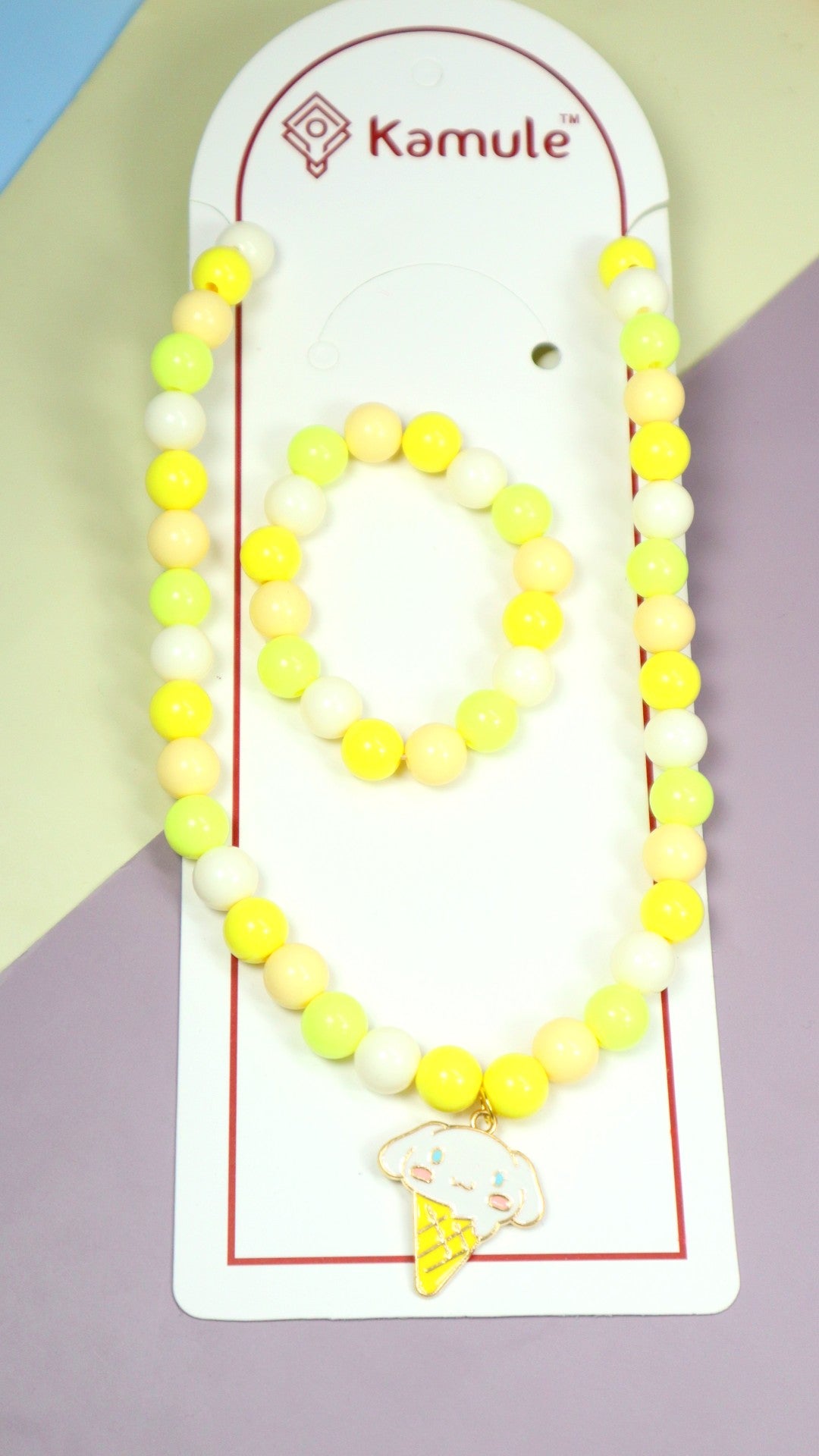 Kamule Sweet Treats Yellow Beaded Necklace set of 2-Yellow , Neon & White