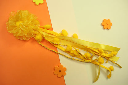 Kamule Set Of 3 Flower Layered Hair Clips With Bands and Bracelet -Yellow