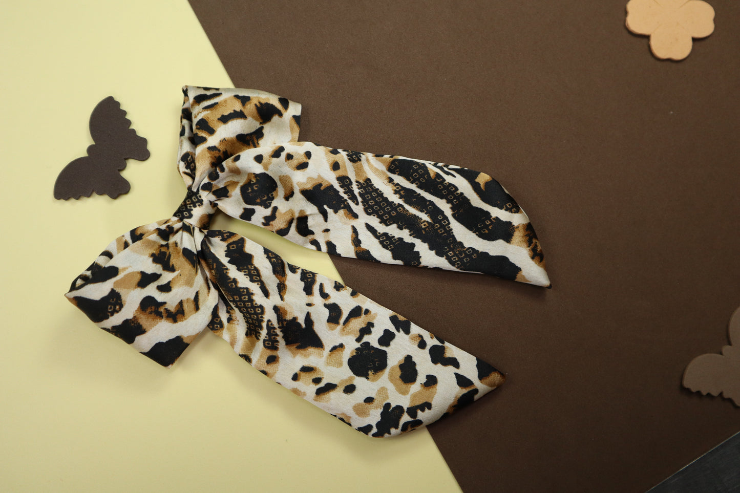 Kamule Set Of 3 Leopard Printed Bow Hair Clips  & Scrunchies