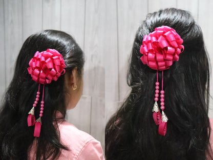 Kamule Flora Beads Bun Bow Hairclip Pack of 1 - Dark pink