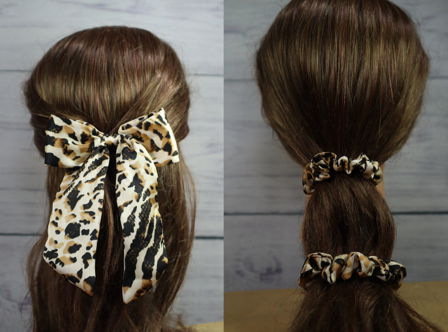 Kamule Set Of 3 Leopard Printed Bow Hair Clips  & Scrunchies