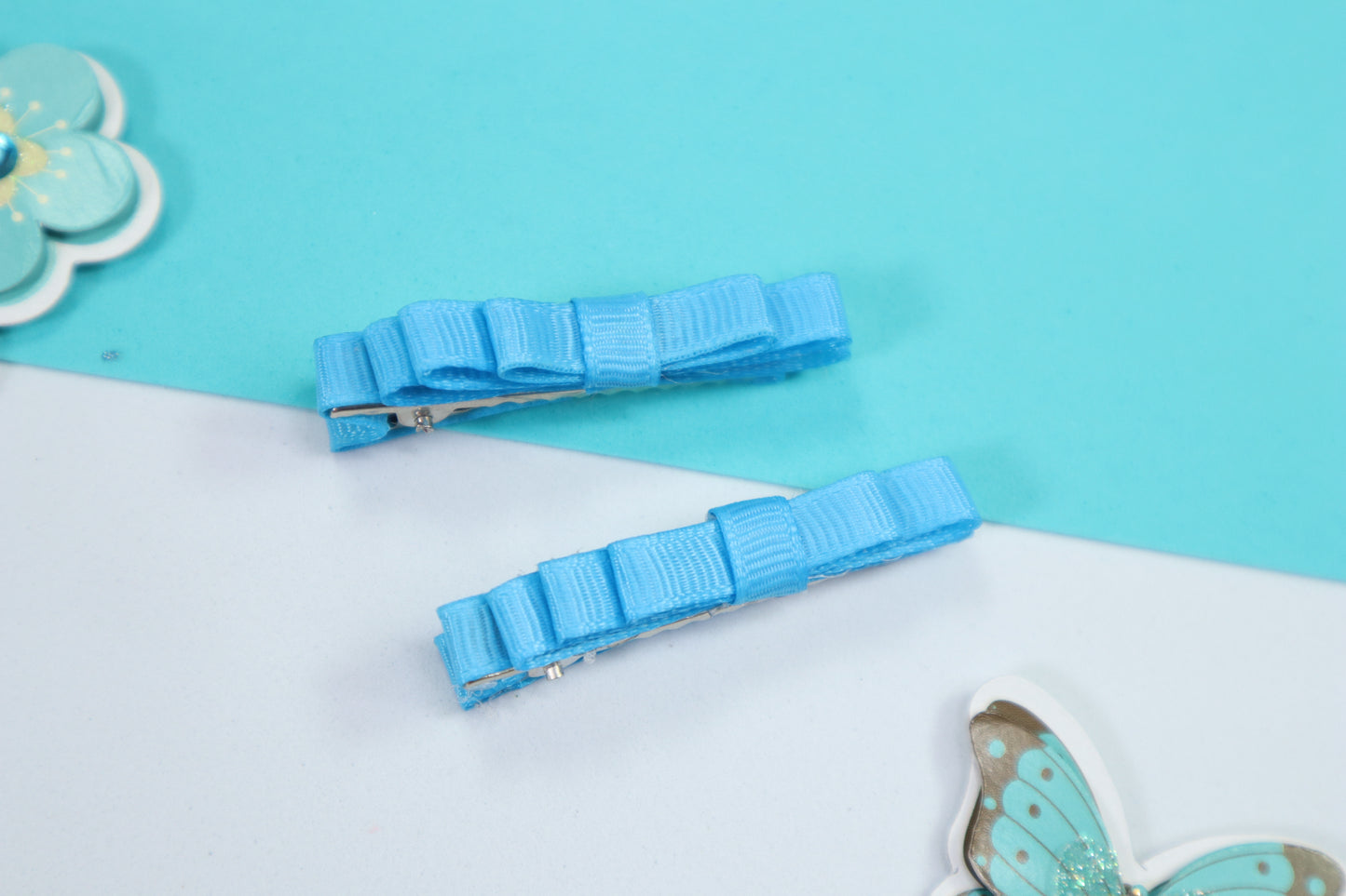 Kamule Netted Silver touch Layered Set of Clips-Sky Blue