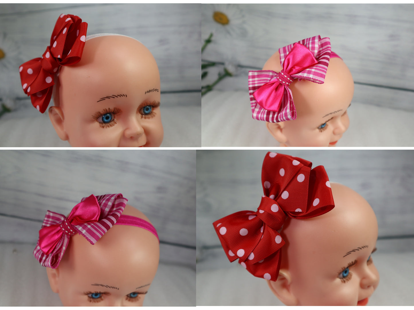 Kamule Infant Detailed Bow Head Band Pack of 2-Red, Dark Pink