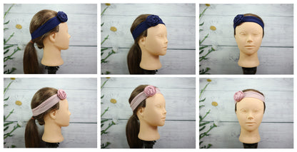 Kamule Lycra Flower Luxurious Headband set of 2 -Dark Blue-Peach