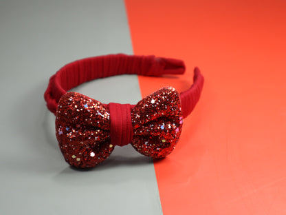 Kamule Glitzy Red Bow Hairband pack of 1-Red