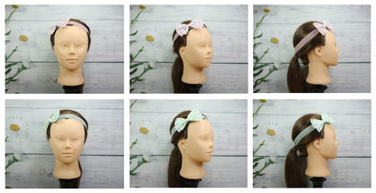 Kamule Bow Net Headband Polka Dots Print set of 2 -Green-Flamingo Pink