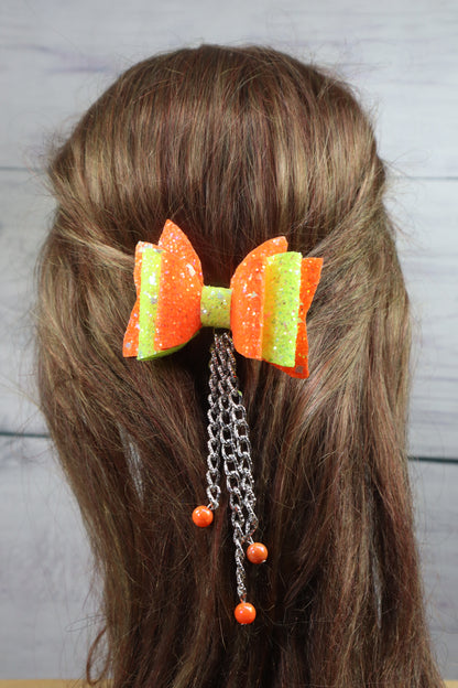 Kamule Glitter Embellished Alligator Hair Clip- Lime Green & Orange Neon