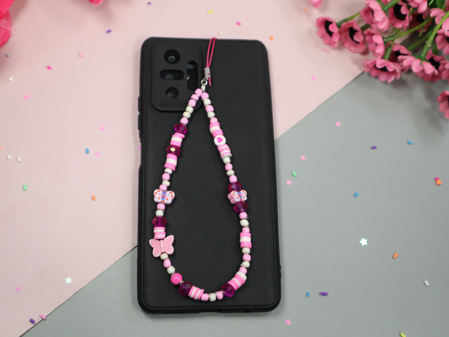 Kamule Dark Pink Beaded Phone Charm