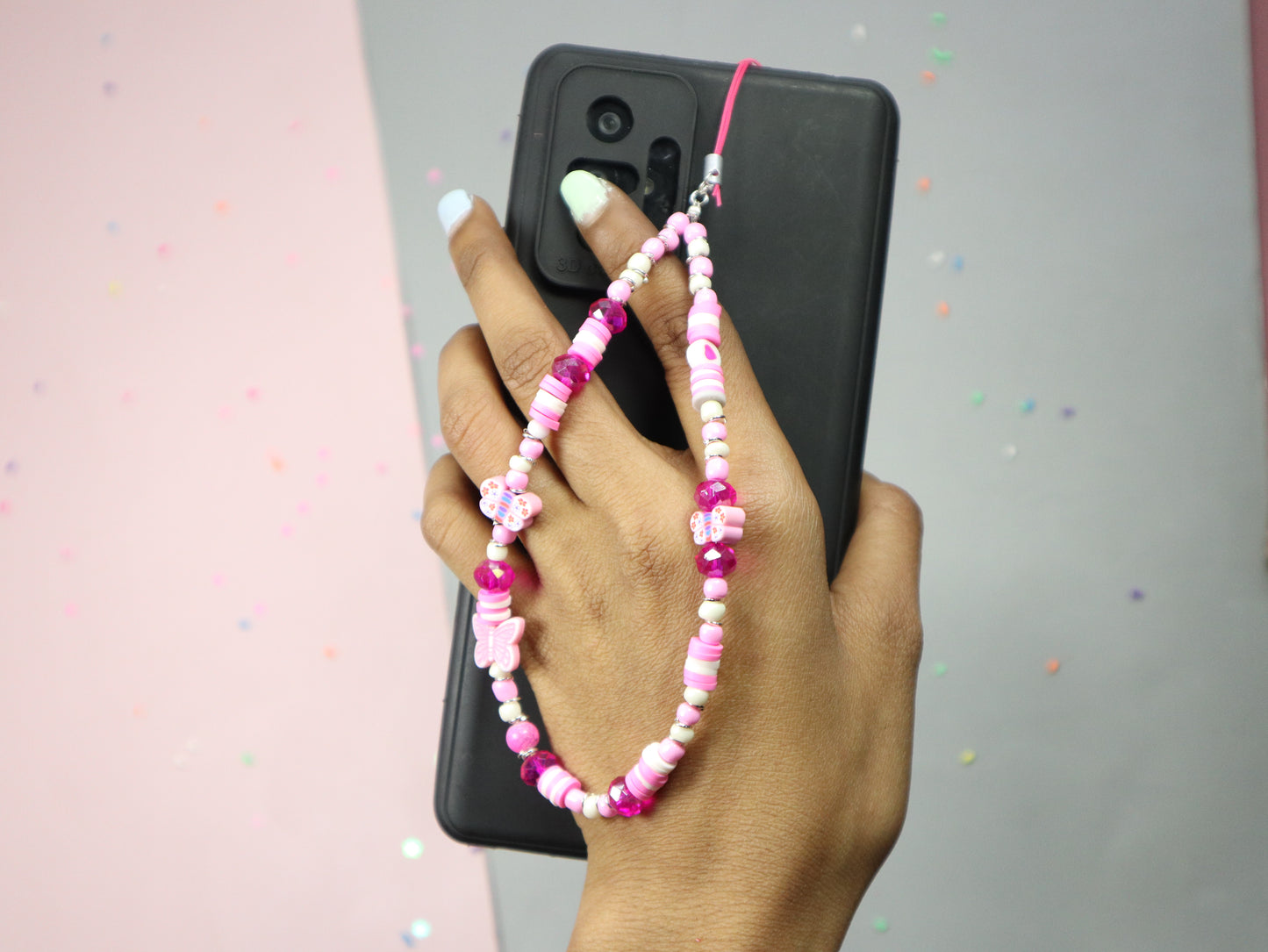 Kamule Dark Pink Beaded Phone Charm