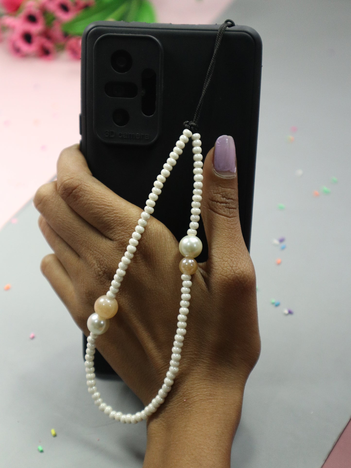 Kamule Seeds Cream Beads Phone Charm