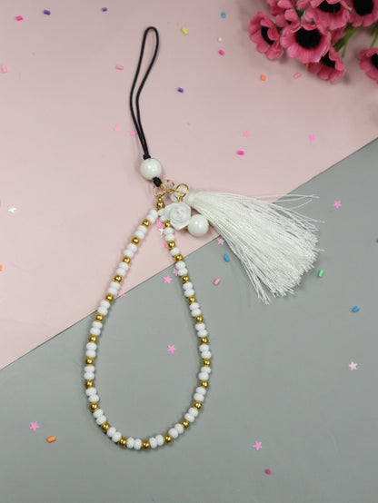 Kamule White & Golden Beaded Phone Charm