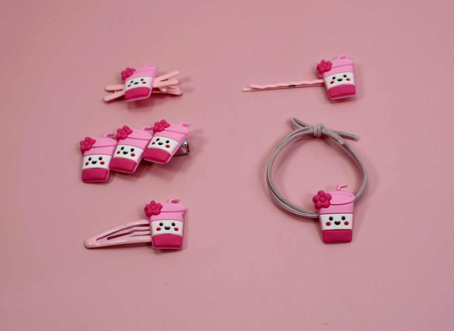 Kamule Polymer Clay Character Hair Accessories Set of 5- Dark Pink