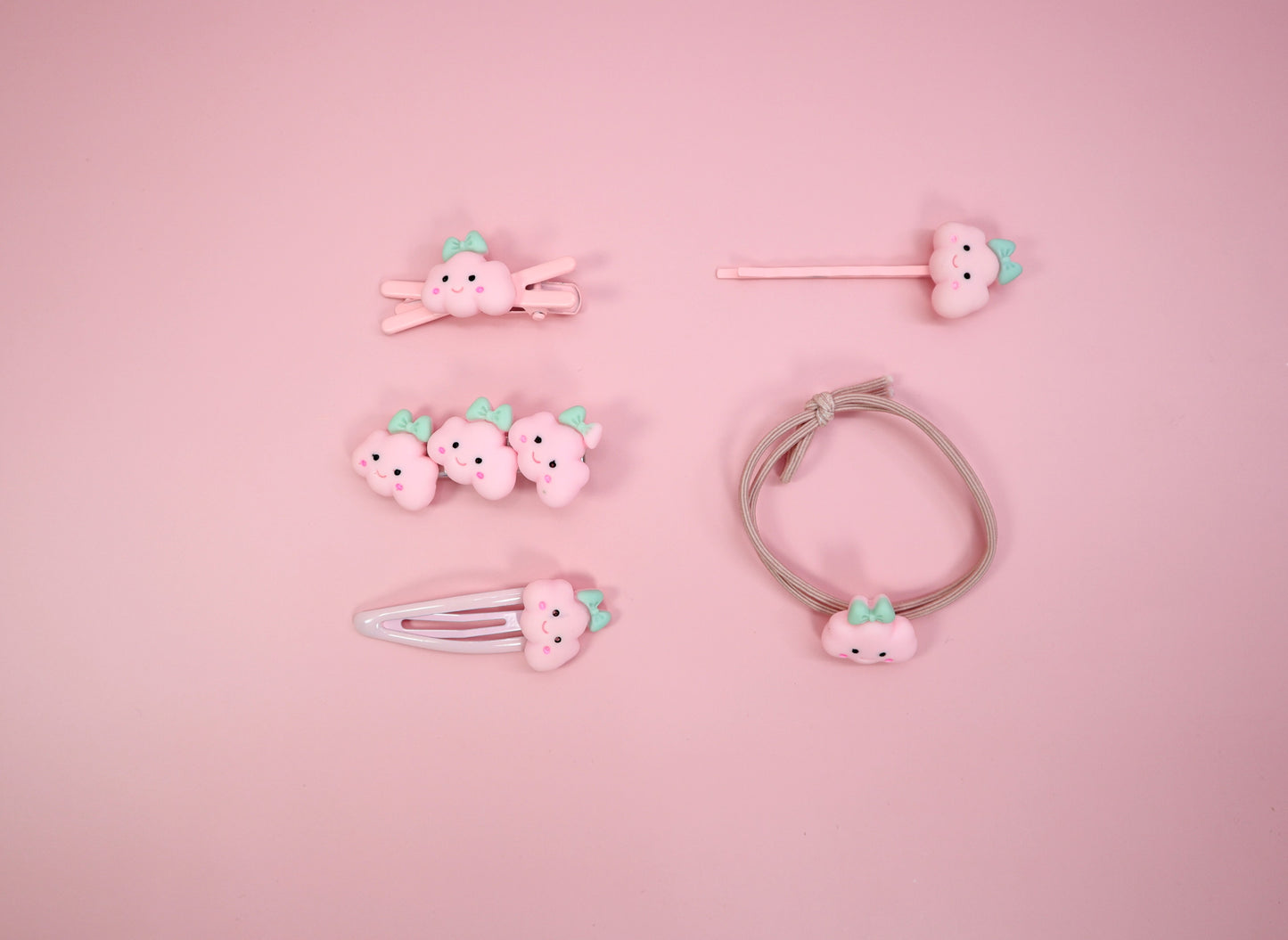 Kamule Polymer clay Character Hair Accessories set of 5- Pink