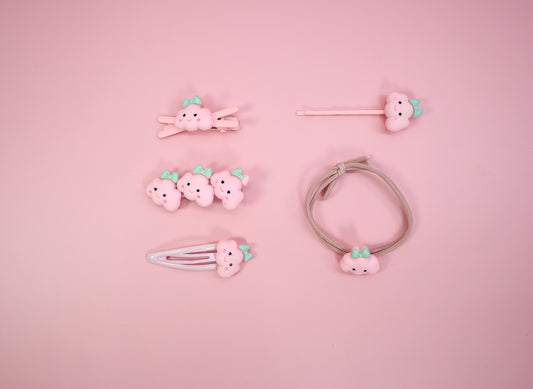 Kamule Polymer clay Character Hair Accessories set of 5- Pink