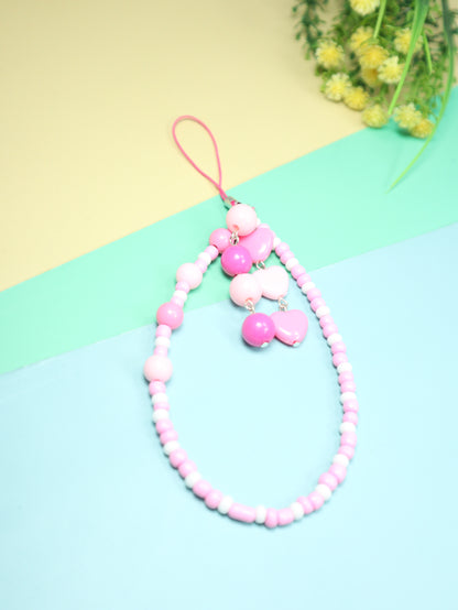 Kamule Pink & White Beaded Phone Charm