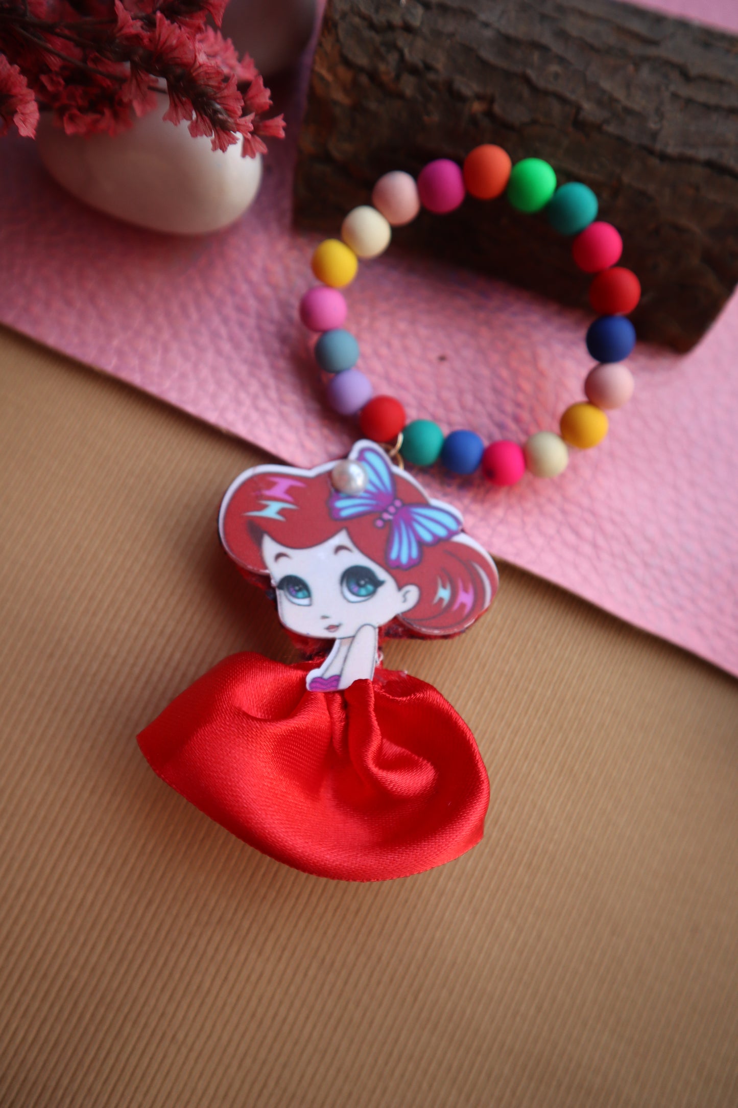 Kamule Acrylic Doll Pendant Lumba for Girls- Red & Multicolour