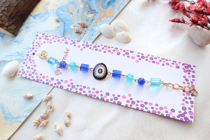 Kamule Evil Eye Diamond Stone Embellished Rakhi - Blue