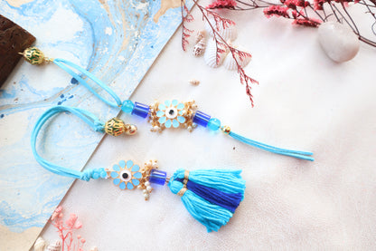 Kamule Ocean Theme Kundan Rakhi Set - Blue