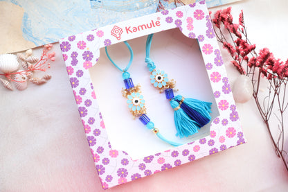 Kamule Ocean Theme Kundan Rakhi Set - Blue