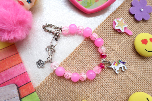 Kamule Unicorn Charm Embellished Bracelet Rakhi - Pink