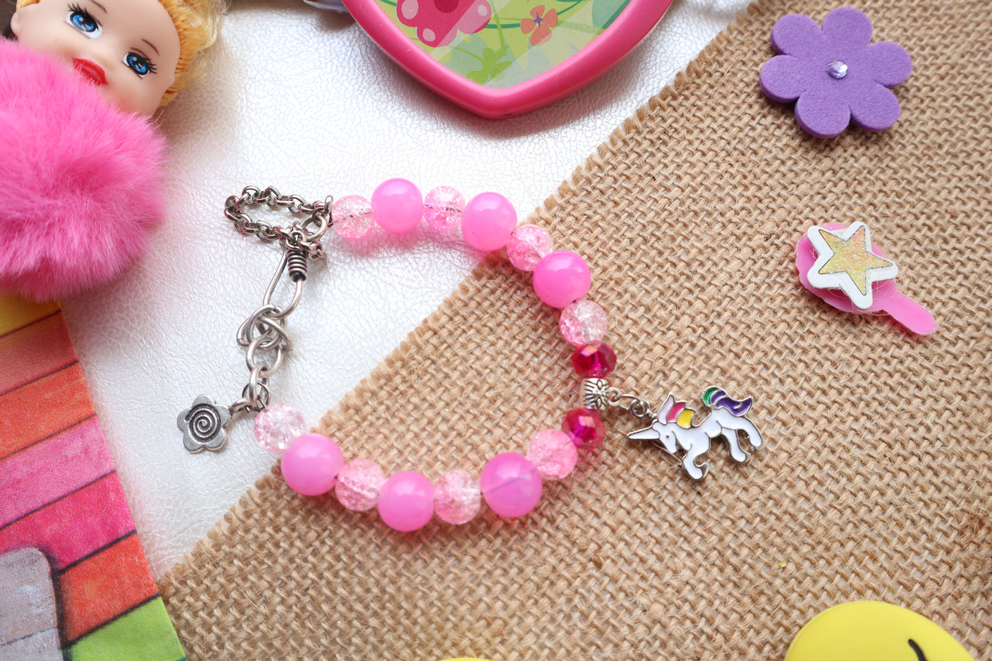 Kamule Unicorn Charm Embellished Bracelet Rakhi - Pink