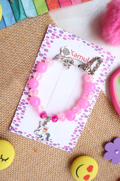 Kamule Unicorn Charm Embellished Bracelet Rakhi - Pink