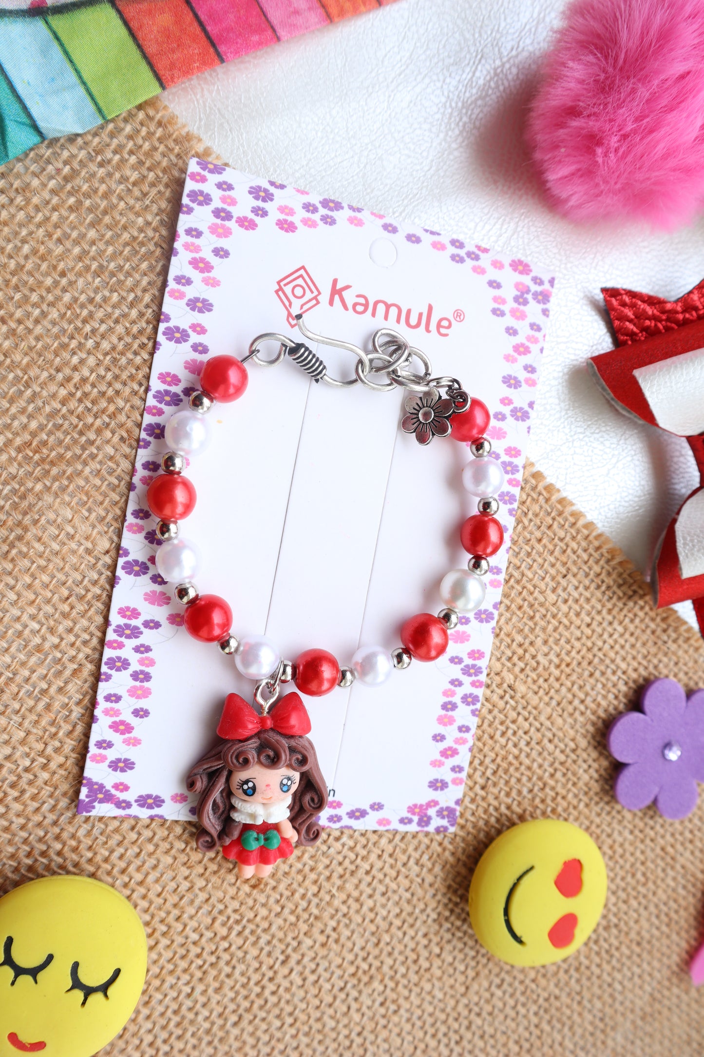 Kamule Princess Doll beads Embedded Lumba Bracelet- Red