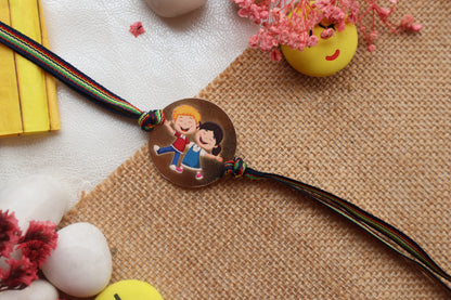 Kamule Radiant Brother Sister Bond Print Rakhi - Red & Orange