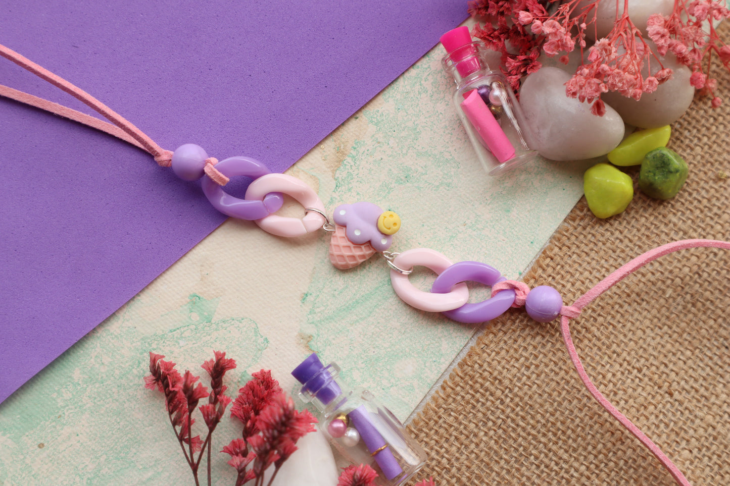 Kamule Ice-Cream Embellished Rakhi - Purple and Pink