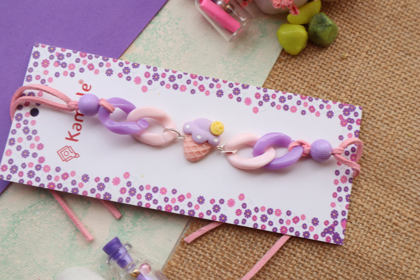 Kamule Ice-Cream Embellished Rakhi - Purple and Pink