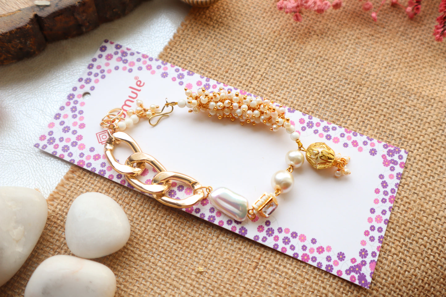 Kamule Freshwater Pearl Bracelet Lumba Rakhi - Cream