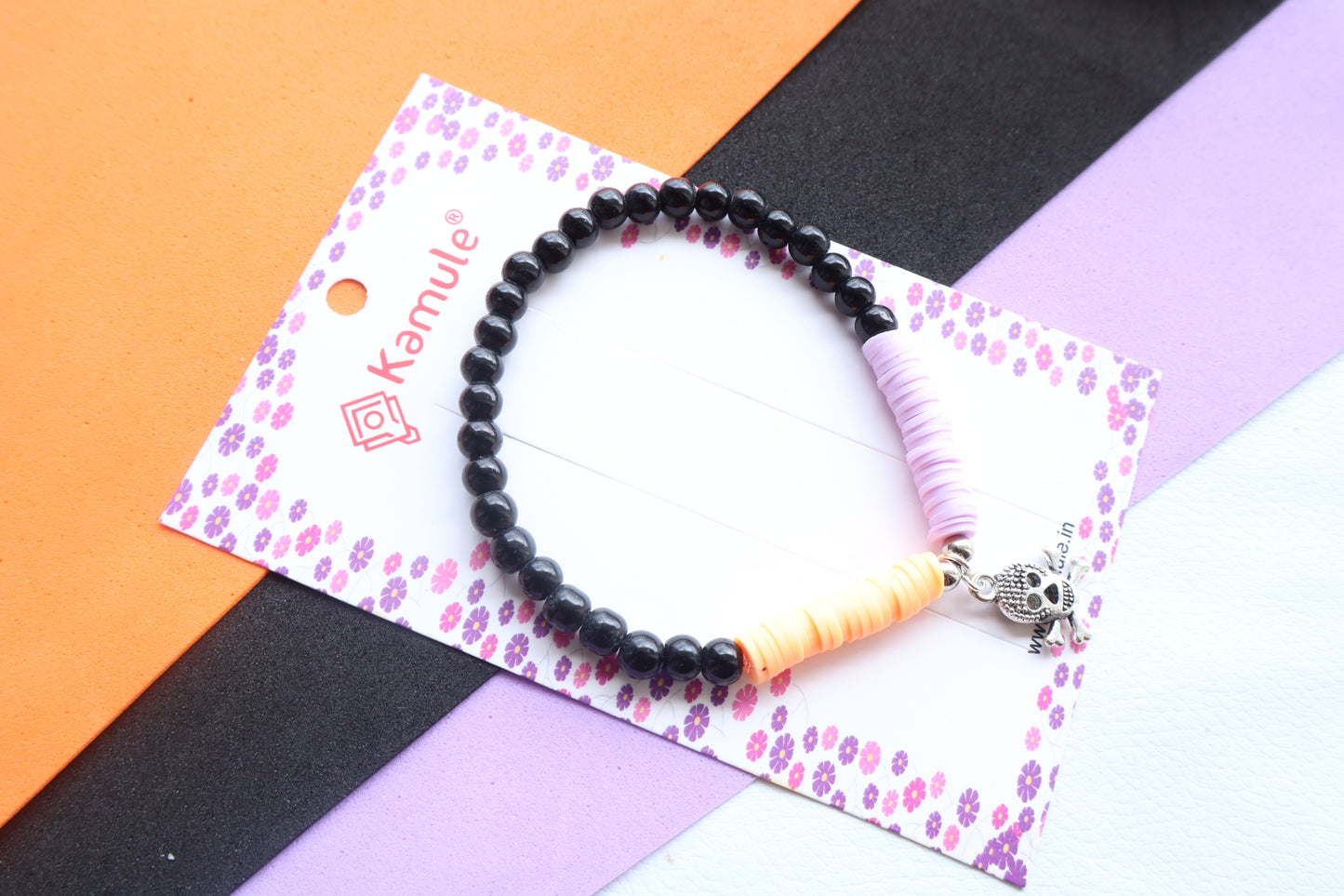 Kamule Halloween-Themed Skull-Embellished Gothic Charm Unisex Bracelet - Black