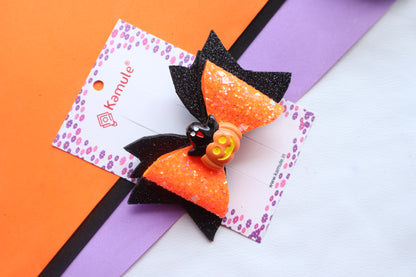 Kamule Halloween-Themed Pumpkin Embellished Bow Hair Clip - Orange, Purple