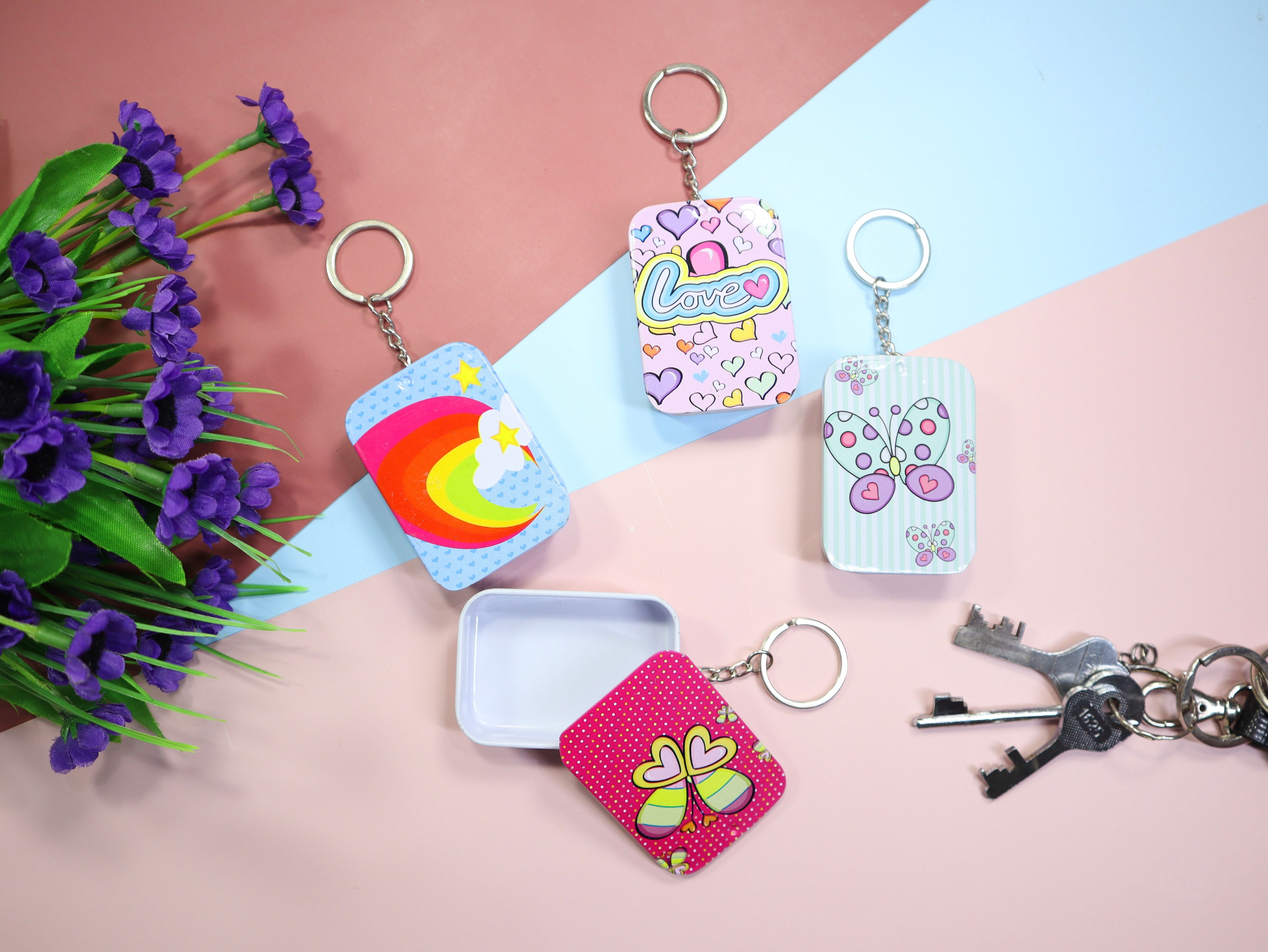Rubber Box Keychains Tin Storage Box Keychain|Rectangle Shape Tin Box Keychain|Coin Box Key ...