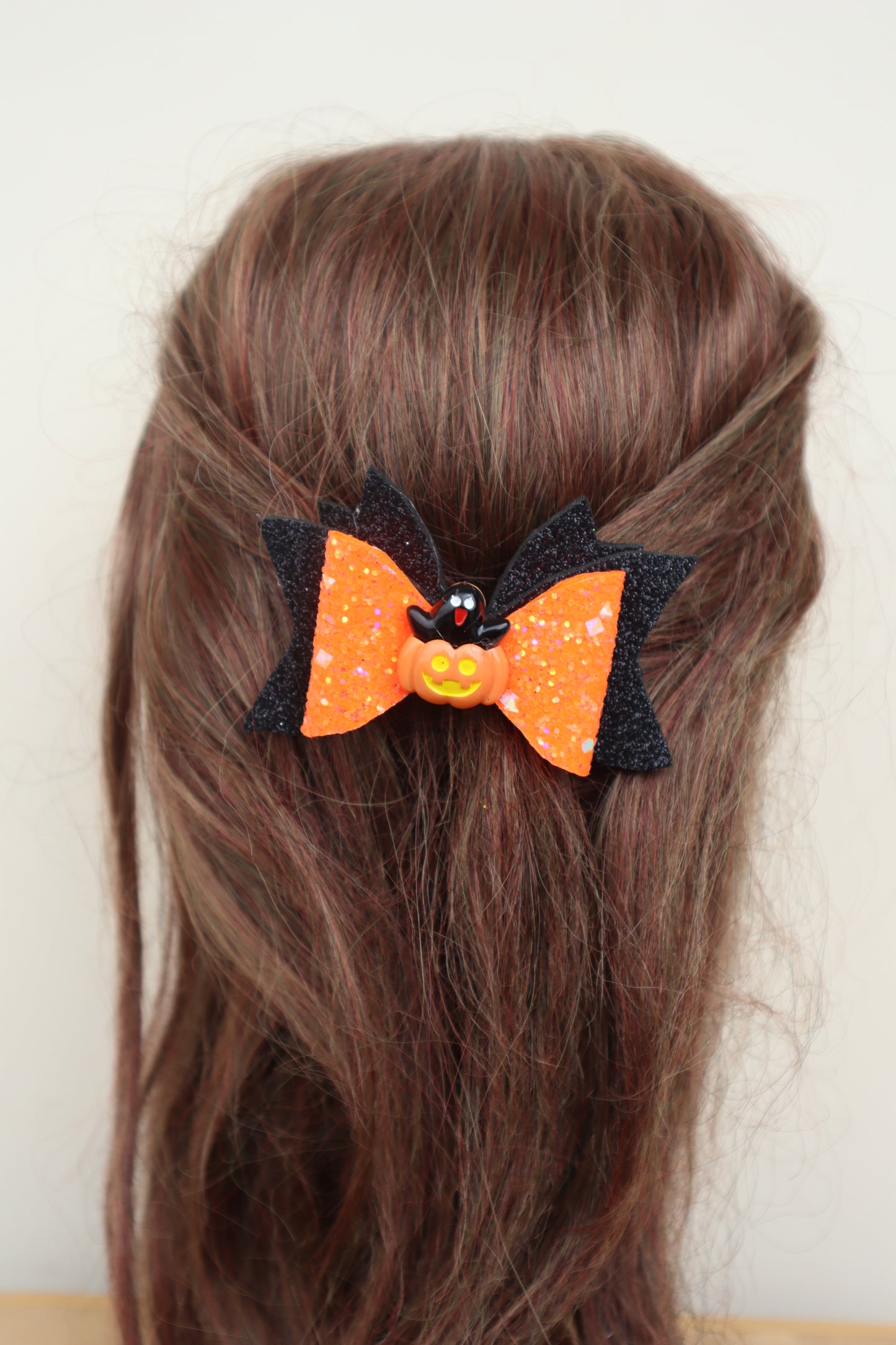 Kamule Halloween-Themed Pumpkin Embellished Bow Hair Clip - Orange, Purple