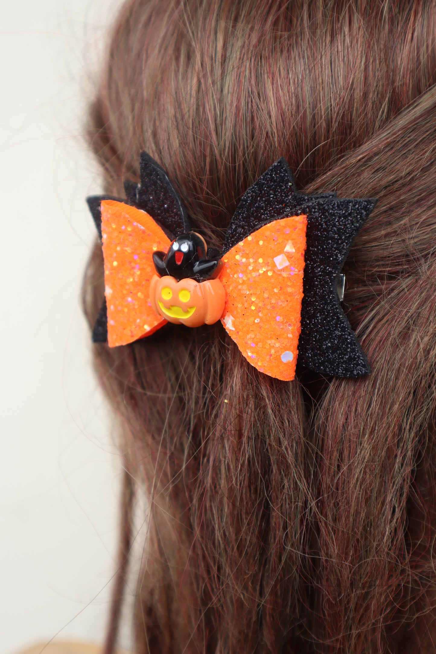 Kamule Halloween-Themed Pumpkin Embellished Bow Hair Clip - Orange, Purple