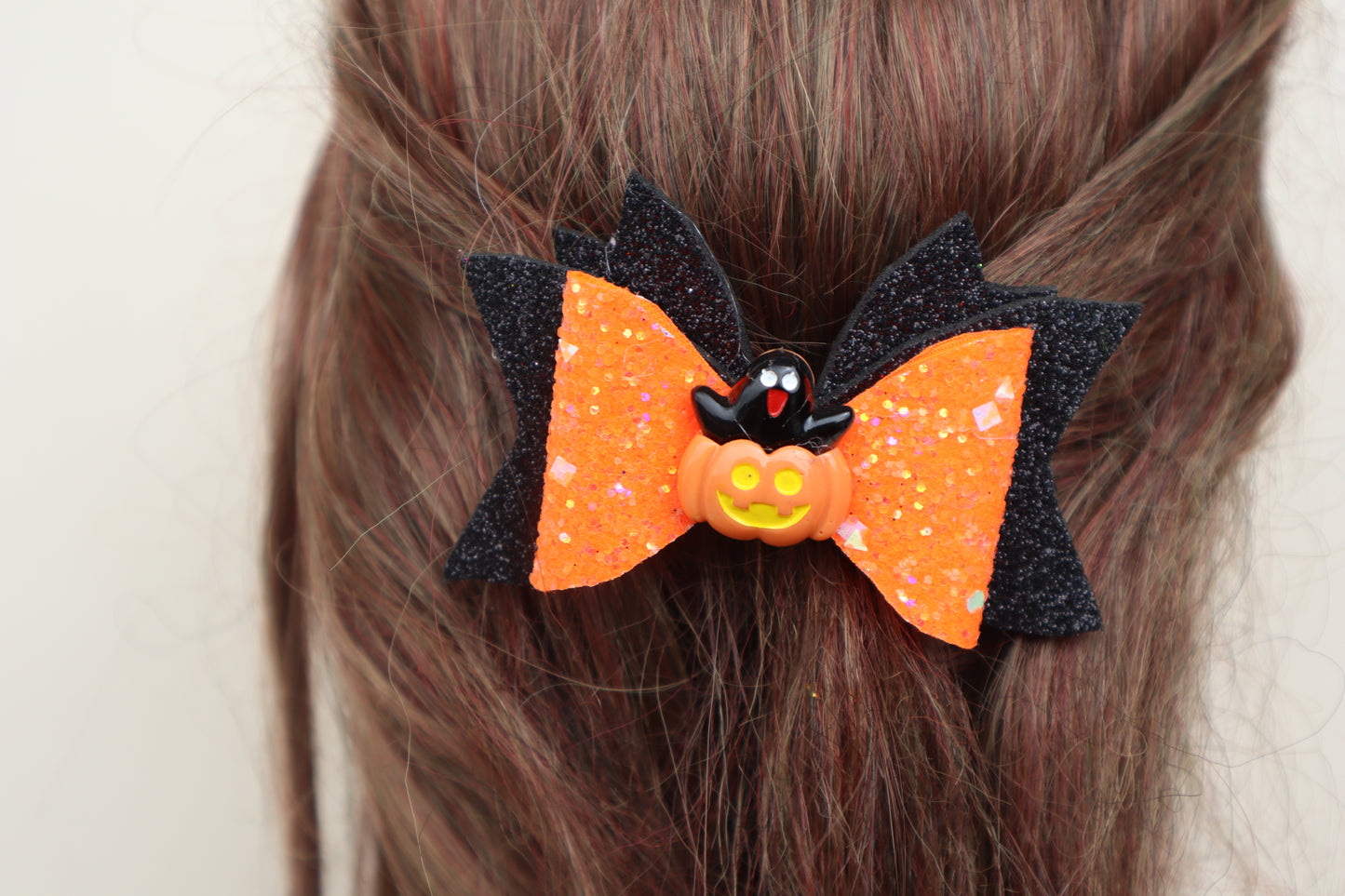 Kamule Halloween-Themed Pumpkin Embellished Bow Hair Clip - Orange, Purple