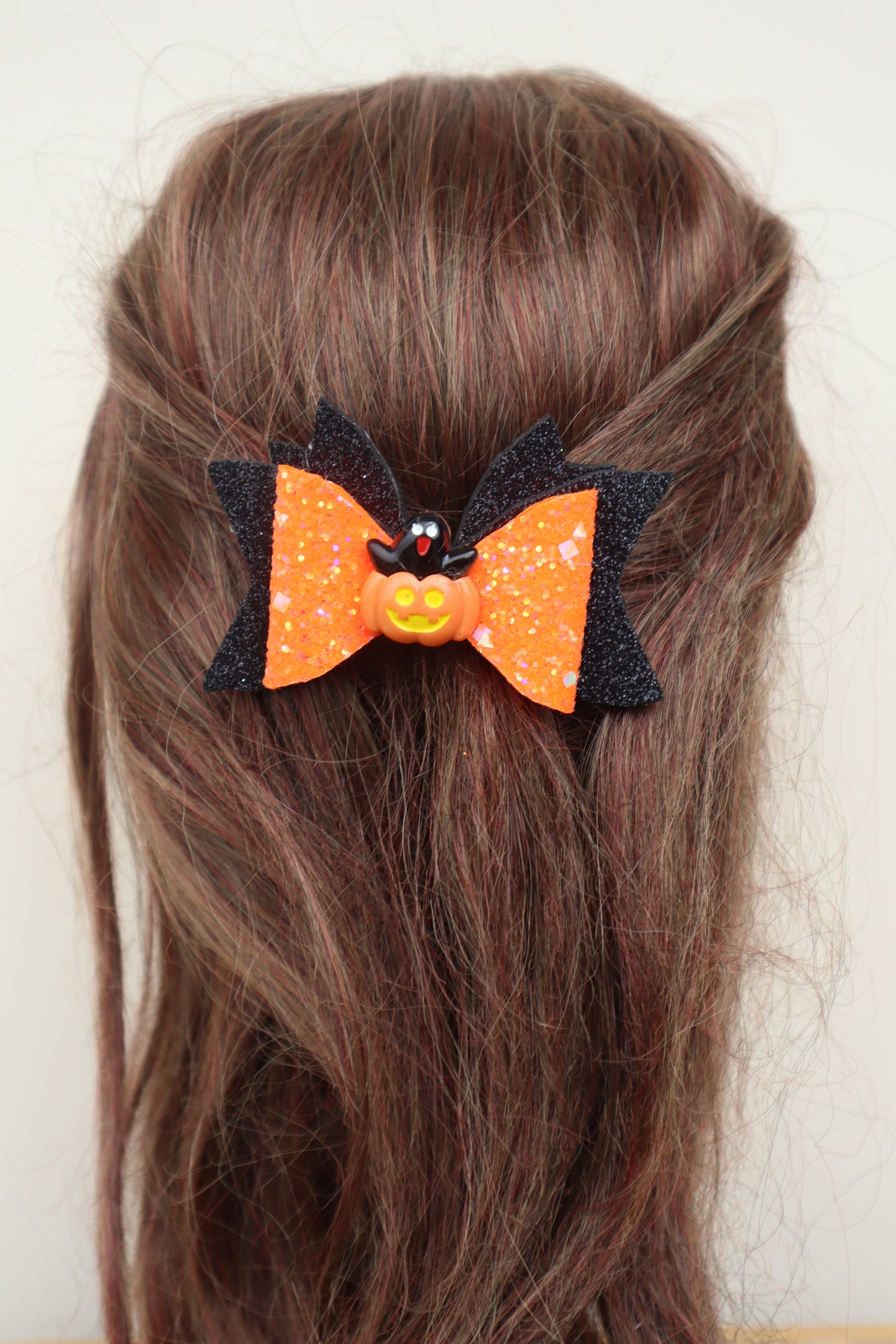 Kamule Halloween-Themed Pumpkin Embellished Bow Hair Clip - Orange, Purple