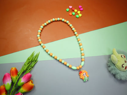 Kamule Green & Orange Beaded Doll Necklace